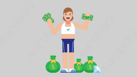 AE模板-WOMAN FITNESS 34 Money女性健身教练体育运动员财产财富钱扁平人物职业角色