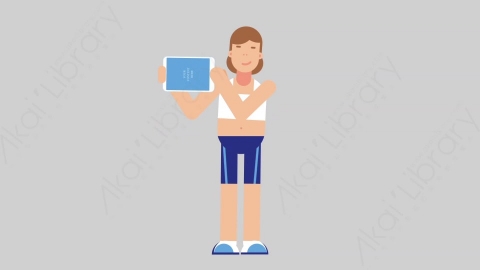 AE模板-WOMAN FITNESS 56 Showing Tablet女性健身教练体育运动员展示平板电脑扁平人物职业角色