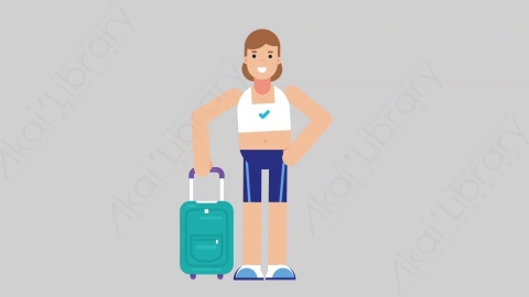 AE模板-WOMAN FITNESS 74 Traveling女性健身教练体育运动员旅游旅行扁平人物职业角色