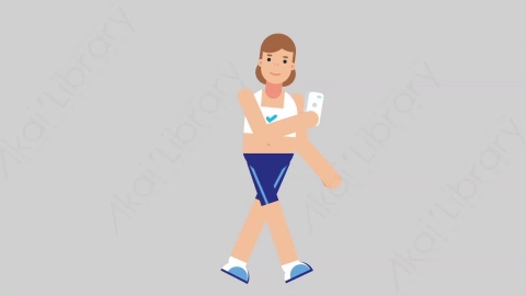 AE模板-WOMAN FITNESS 79 Walking w Phone女性健身教练体育运动员行走打电话扁平人物职业角色