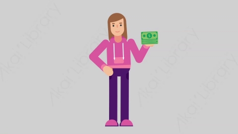 AE模板-WOMAN GAMER 17 Losing Money女性游戏玩家电竞选手赔钱亏损扁平人物职业角色