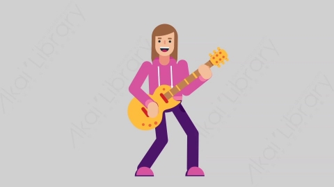 AE模板-WOMAN GAMER 20 Playing Guitar女性游戏玩家电竞选手弹吉他扁平人物职业角色