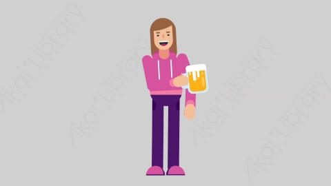 AE模板-WOMAN GAMER 27 Cheering with Glass女性游戏玩家电竞选手喝啤酒扁平人物职业角色