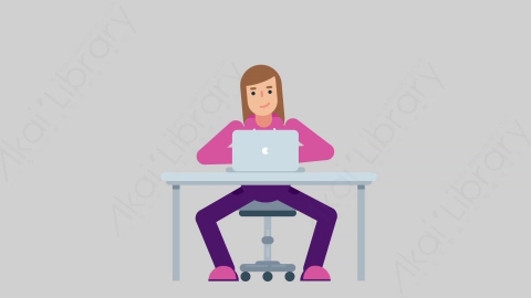 AE模板-WOMAN GAMER 30 Typing on PC女性游戏玩家电竞选手在电脑上打字扁平人物职业角色