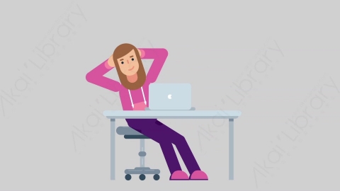 AE模板-WOMAN GAMER 31 Typing on PC 2女性游戏玩家电竞选手在电脑上打字扁平人物职业角色