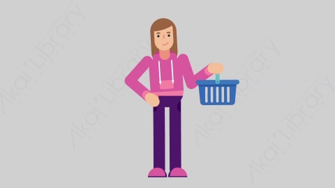 AE模板-WOMAN GAMER 54 Shopping女性游戏玩家电竞选手购物扁平人物职业角色