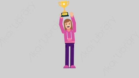 AE模板-WOMAN GAMER 75 Trophy女性游戏玩家电竞选手举起奖杯扁平人物职业角色