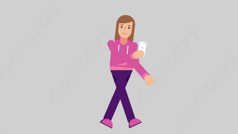 AE模板-WOMAN GAMER 79 Walking w Phone女性游戏玩家电竞选手行走打电话扁平人物职业角色