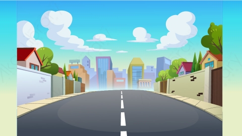 图片素材-扁平城市街道路两旁