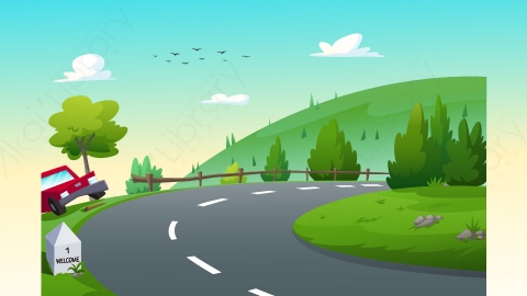 图片素材-扁平草原上的公路