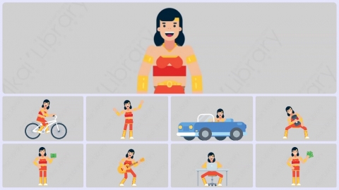 AE模板-WOMAN SUPERHERO 女超人超级英雄扁平人物日常角色