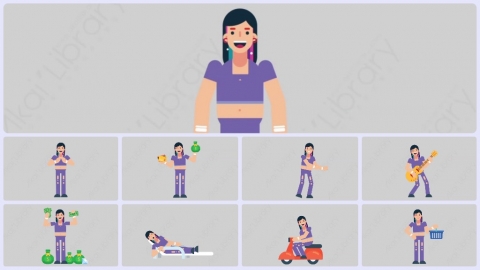 AE模板-WOMAN TEEN 女性青少年年轻人扁平人物日常角色