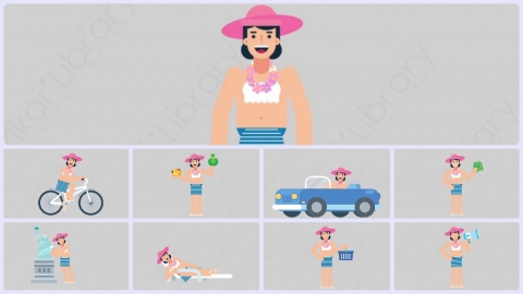 AE模板-WOMAN VACATION 女性休闲假期度假扁平人物日常角色