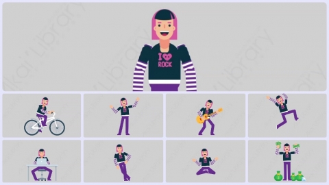 AE模板-WOMAN ROCKER 女摇滚歌手扁平人物职业角色