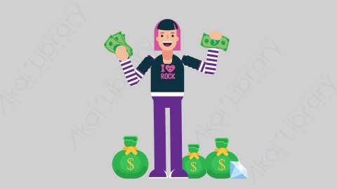 AE模板-WOMAN ROCKER 34 Money女摇滚歌手财产财富钱扁平人物职业角色