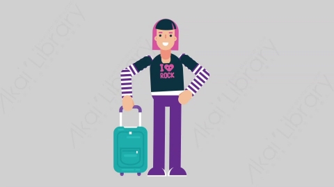 AE模板-WOMAN ROCKER 74 Traveling女摇滚歌手旅游旅行扁平人物职业角色