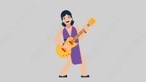 AE模板-WOMAN SINGER 20 Playing Guitar女性歌手歌唱家弹吉他扁平人物日常角色
