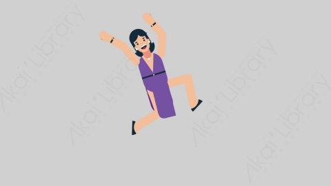 AE模板-WOMAN SINGER 23 Happy Jump女性歌手歌唱家跳跃开心的跳扁平人物日常角色