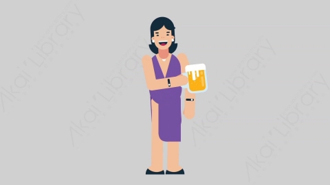 AE模板-WOMAN SINGER 27 Cheering with Glass女性歌手歌唱家喝啤酒扁平人物日常角色