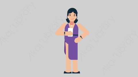 AE模板-WOMAN SINGER 63 Standing w Phone女性歌手歌唱家手持电话扁平人物日常角色