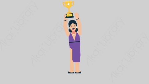 AE模板-WOMAN SINGER 75 Trophy女性歌手歌唱家举起奖杯扁平人物日常角色