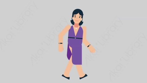 AE模板-WOMAN SINGER 77 Walking Cycle女性歌手歌唱家一直步行扁平人物日常角色