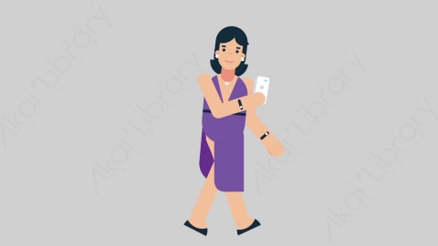 AE模板-WOMAN SINGER 79 Walking w Phone女性歌手歌唱家行走打电话扁平人物日常角色