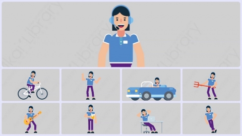AE模板-WOMAN SUPPORT SERVICE 女性接线员电话服务扁平人物职业角色
