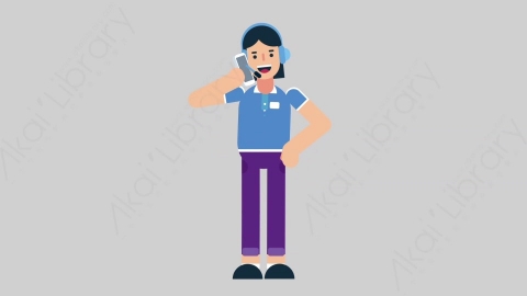 AE模板-WOMAN SUPPORT SERVICE 05 Call女性接线员电话服务打电话扁平人物职业角色