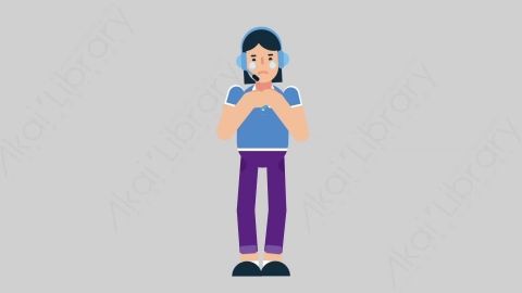 AE模板-WOMAN SUPPORT SERVICE 08 Crying女性接线员电话服务悲伤哭泣扁平人物职业角色