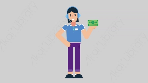 AE模板-WOMAN SUPPORT SERVICE 17 Losing Money女性接线员电话服务赔钱亏损扁平人物职业角色