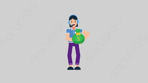 AE模板-WOMAN SUPPORT SERVICE 18 Gift女性接线员电话服务礼物扁平人物职业角色