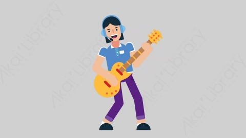 AE模板-WOMAN SUPPORT SERVICE 20 Playing Guitar女性接线员电话服务弹吉他扁平人物职业角色