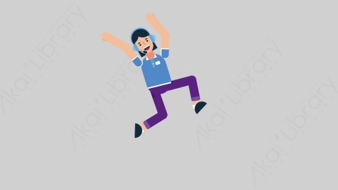 AE模板-WOMAN SUPPORT SERVICE 23 Happy Jump女性接线员电话服务跳跃开心的跳扁平人物职业角色