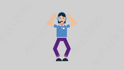 AE模板-WOMAN SUPPORT SERVICE 26 Cheering女性接线员电话服务欢呼喝彩扁平人物职业角色