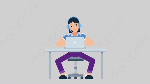 AE模板-WOMAN SUPPORT SERVICE 30 Typing on PC女性接线员电话服务在电脑上打字扁平人物职业角色