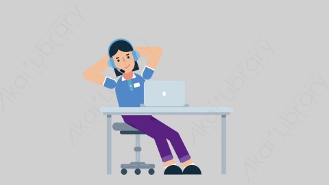 AE模板-WOMAN SUPPORT SERVICE 31 Typing on PC 2女性接线员电话服务在电脑上打字扁平人物职业角色