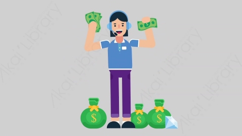 AE模板-WOMAN SUPPORT SERVICE 34 Money女性接线员电话服务财产财富钱扁平人物职业角色