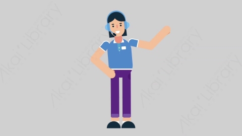 AE模板-WOMAN SUPPORT SERVICE 38 Pointing女性接线员电话服务指向指点扁平人物职业角色