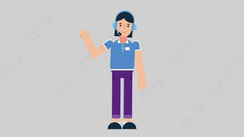 AE模板-WOMAN SUPPORT SERVICE 40 Pointing 3女性接线员电话服务指向指点扁平人物职业角色