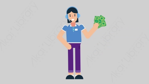 AE模板-WOMAN SUPPORT SERVICE 41 Pulling Money女性接线员电话服务拿钱扁平人物职业角色
