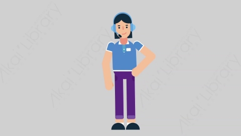 AE模板-WOMAN SUPPORT SERVICE 60 Standing女性接线员电话服务站立扁平人物职业角色