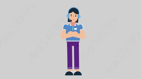 AE模板-WOMAN SUPPORT SERVICE 61 Standing 2女性接线员电话服务站立扁平人物职业角色