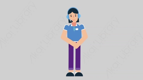 AE模板-WOMAN SUPPORT SERVICE 62 Standing 3女性接线员电话服务站立扁平人物职业角色