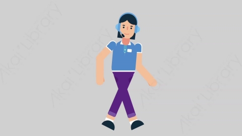AE模板-WOMAN SUPPORT SERVICE 77 Walking Cycle女性接线员电话服务一直步行扁平人物职业角色