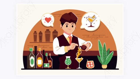 图片素材-酒吧服务员酒保平面设计插图