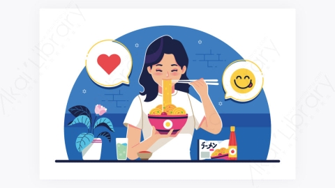 图片素材-卡通可爱的小女孩吃面条