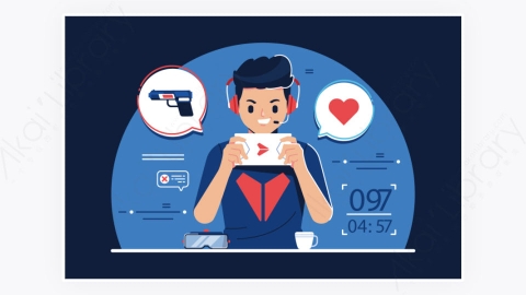 图片素材-卡通男孩手机打游戏