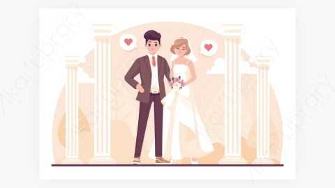 图片素材-可爱卡通浪漫婚礼情侣人物插图