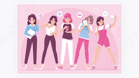 图片素材-年轻女孩卡通人物合集